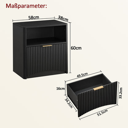 Space-Saving Nightstand with Open Drawer and Gold Handles