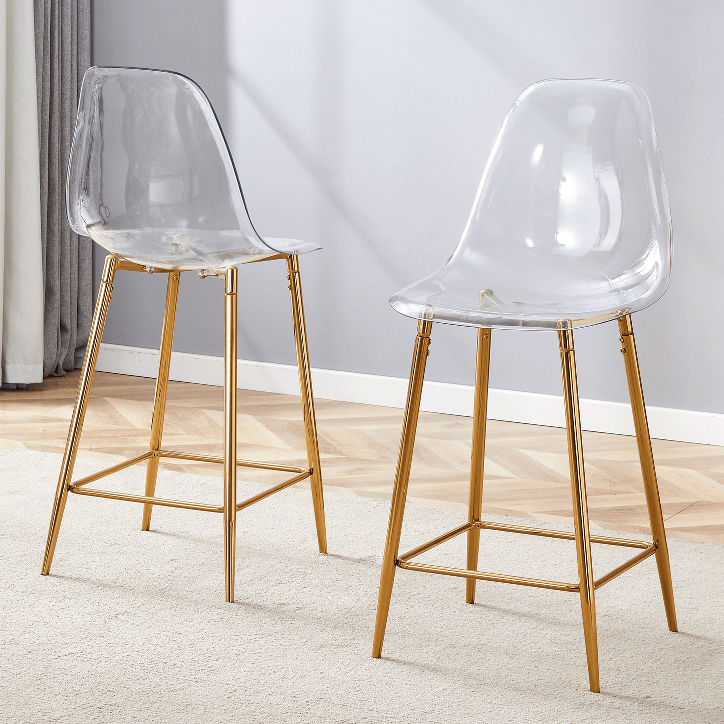 Transparente Barhocker Set, 2er Pack, mit Metallgestell in Silber/Gold/Schwarz, Moderne Design-Stühle für Küche, Bar oder Esszimmer (Nur Stühle, ohne Tisch)