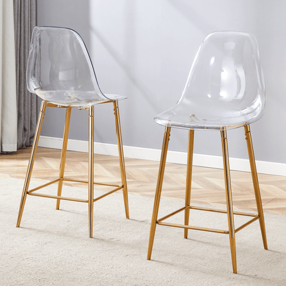 Transparente Barhocker Set, 2er Pack, mit Metallgestell in Silber/Gold/Schwarz, Moderne Design-Stühle für Küche, Bar oder Esszimmer (Nur Stühle, ohne Tisch)
