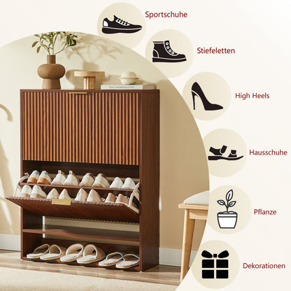 80 x 24 cm Schuhschrank mit Nutfront – Höhenverstellbar mit Kippschutz und Dekotisch für den Flur, in Nussbaum-Optik