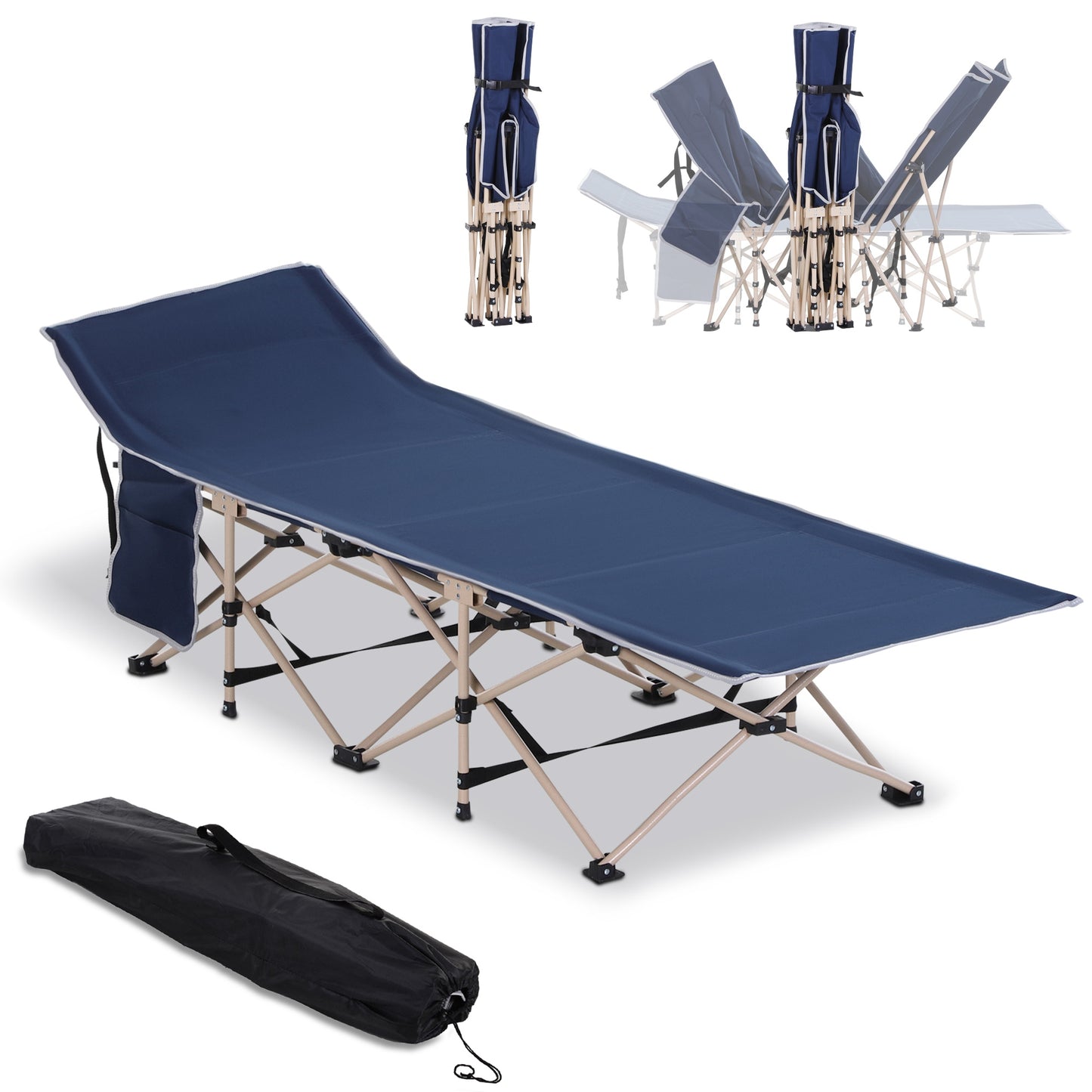 Gigab2b original image - Feldbett  Faltbares Campingbett mit Aufbewahrungstasche, Stahl & Oxford, Blau, 190x68x52cm