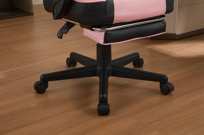 Kawaii Pink & Black Ergonomic Gaming Chair with Lumbar Support and Footrest