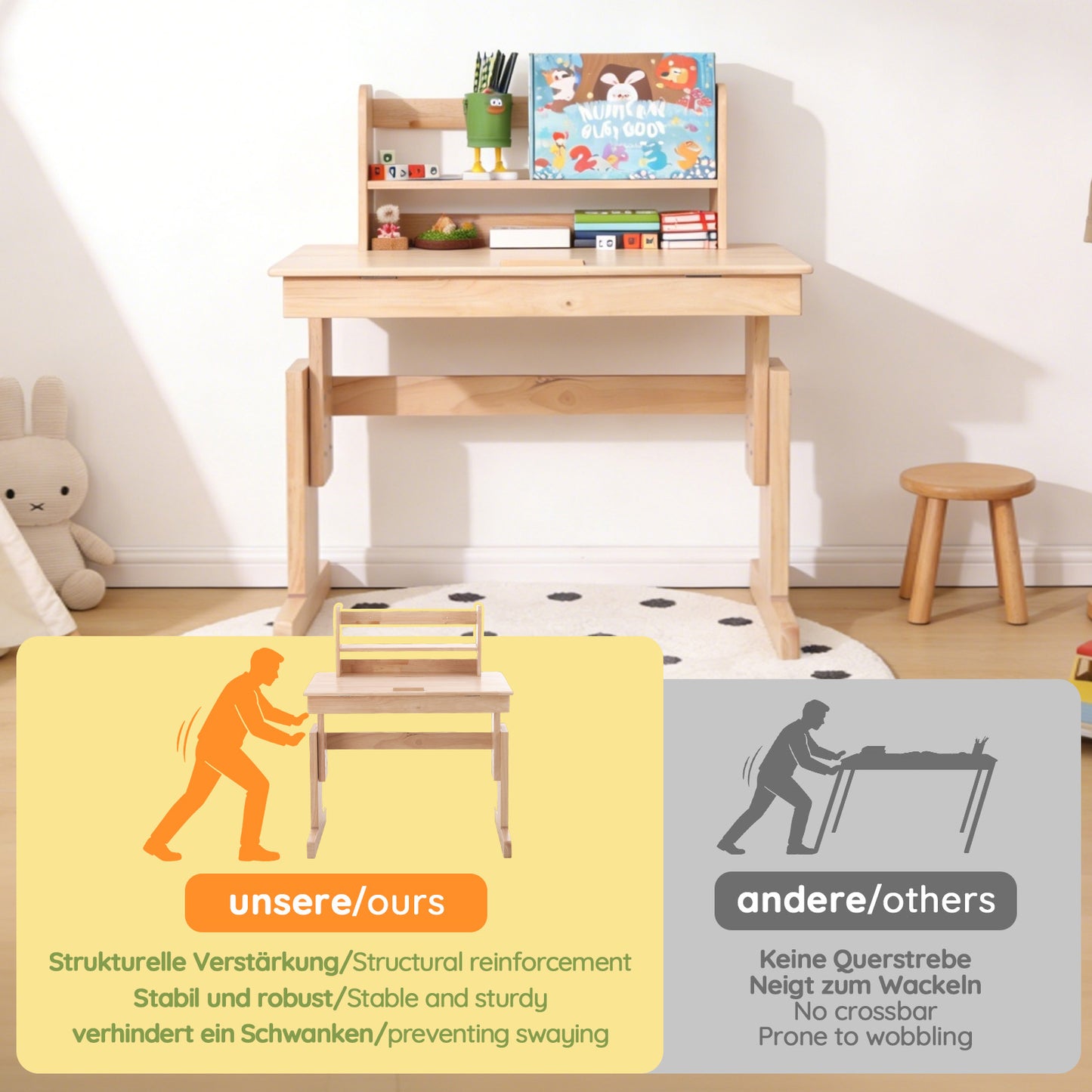 Adjustable Solid Wood Multifunctional Desk for Kids
