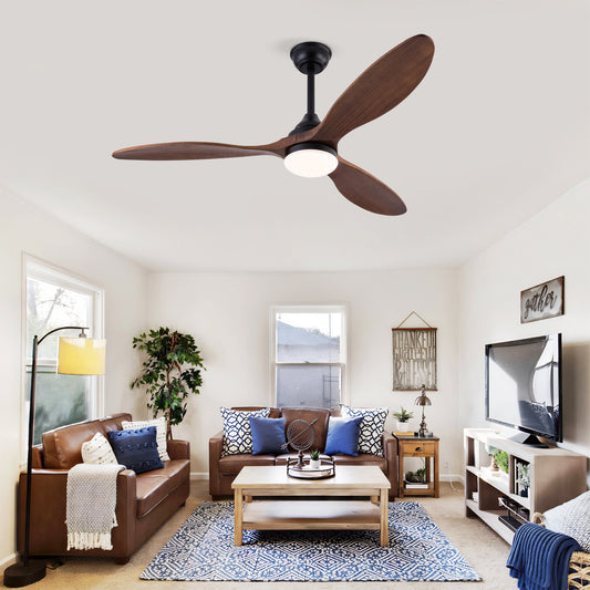 Bestseller 52-Zoll Innen-Deckenventilator in Schwarz mit Licht, 3 CCT dimmbare LED, 3 Massivholzflügel, reversibler leiser DC-Motor mit Fernbedienung und Speicherfunktion