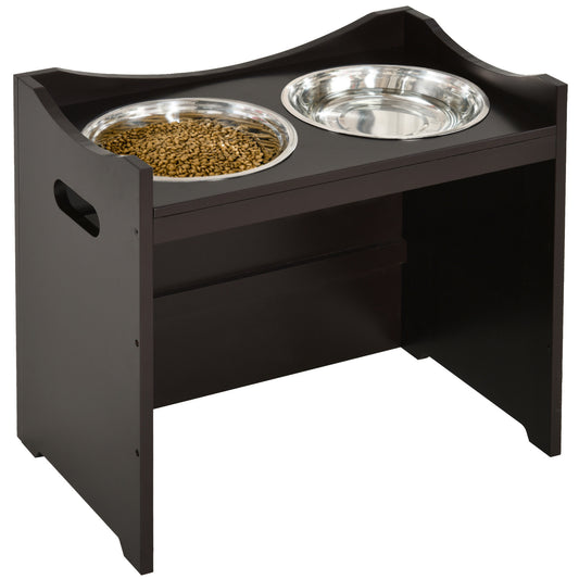Gigab2b original image - Höhenverstellbarer Hundenapf  Futterstation mit Edelstahlnapf, für Hunde und Katzen, MDF, Dunkelbraun, 54x31,5x47cm