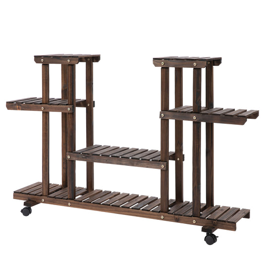Blumenständer Pflanzenregal vierstufiges Regal aus massivem verkohltem Holz 123,5x33x80cm für Garten Balkon