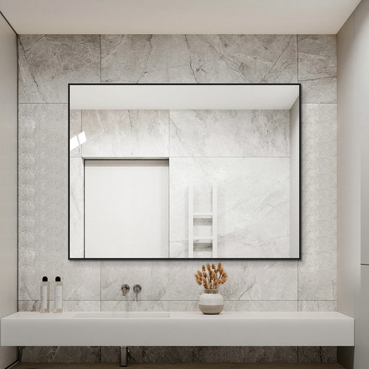 60x80cm Badezimmerspiegel mit Schwarzem Aluminiumrahmen, Kupferfreier HD-Wandspiegel, Horizontal & Vertikal montierbar, Für Bad, Flur und Ankleidezimmer