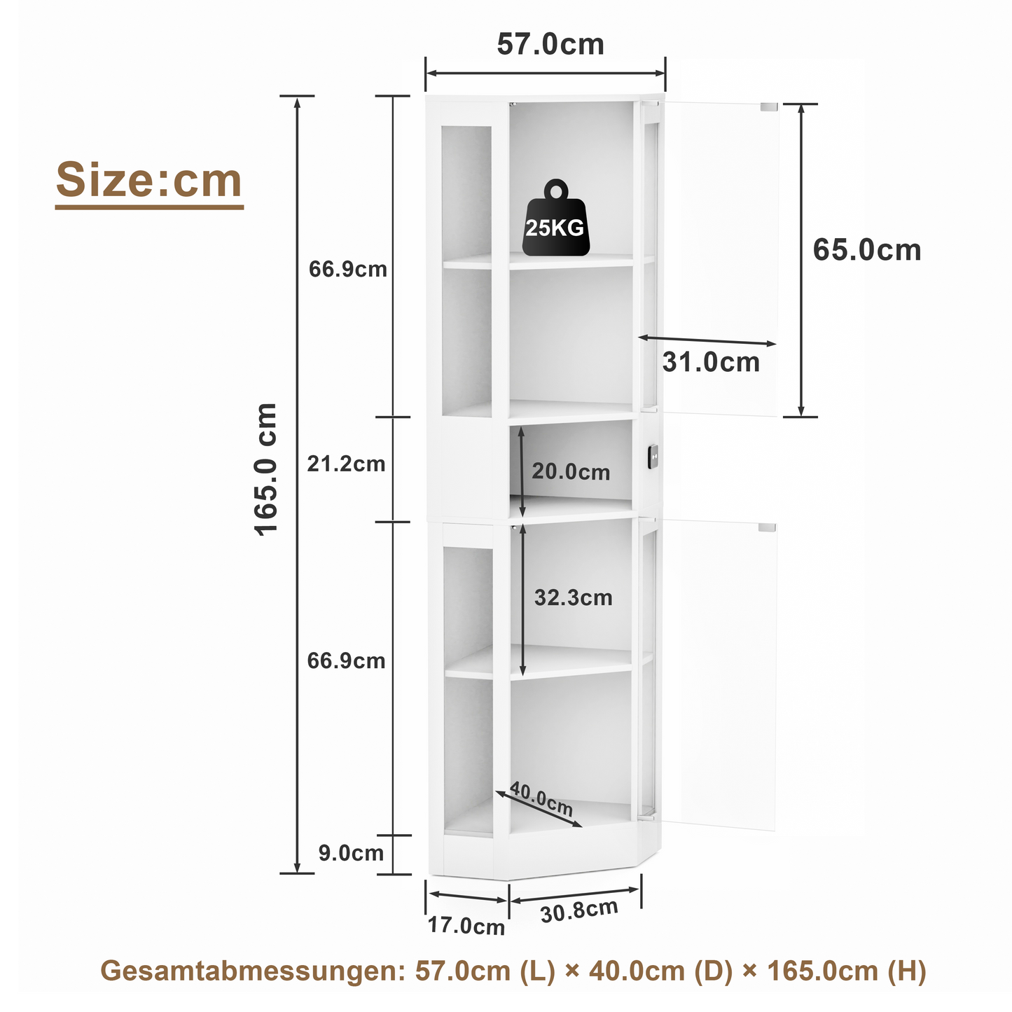 Funfstockige Glasvitrine mit Stauraum, LED-Beleuchtung, Glasturen und intelligenten Sensoren Geeignet fur
