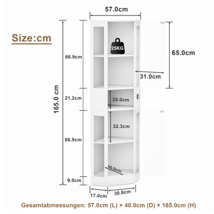 Funfstockige Glasvitrine mit Stauraum, LED-Beleuchtung, Glasturen und intelligenten Sensoren Geeignet fur