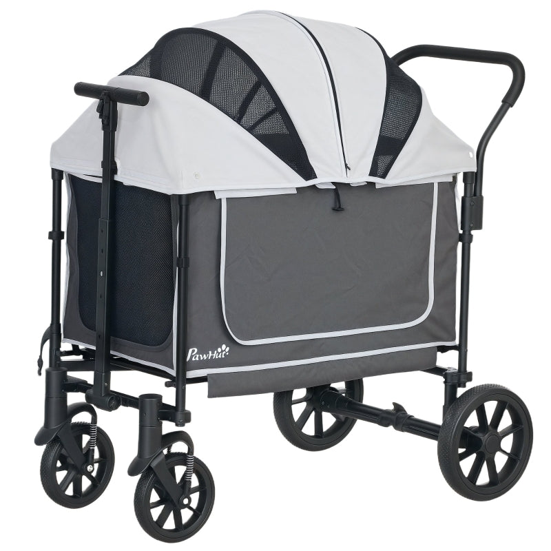 Gigab2b original image - Hundewagen Hundebuggy klappbar für Hunde & Katzen bis 30 kg Katzenbuggy mit Kissen Netzfenstern 2 Türen Aufbewahrungstasche Katzenwagen Buggy Dunkelgrau