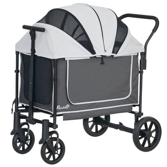 Gigab2b original image - Hundewagen Hundebuggy klappbar für Hunde & Katzen bis 30 kg Katzenbuggy mit Kissen Netzfenstern 2 Türen Aufbewahrungstasche Katzenwagen Buggy Dunkelgrau