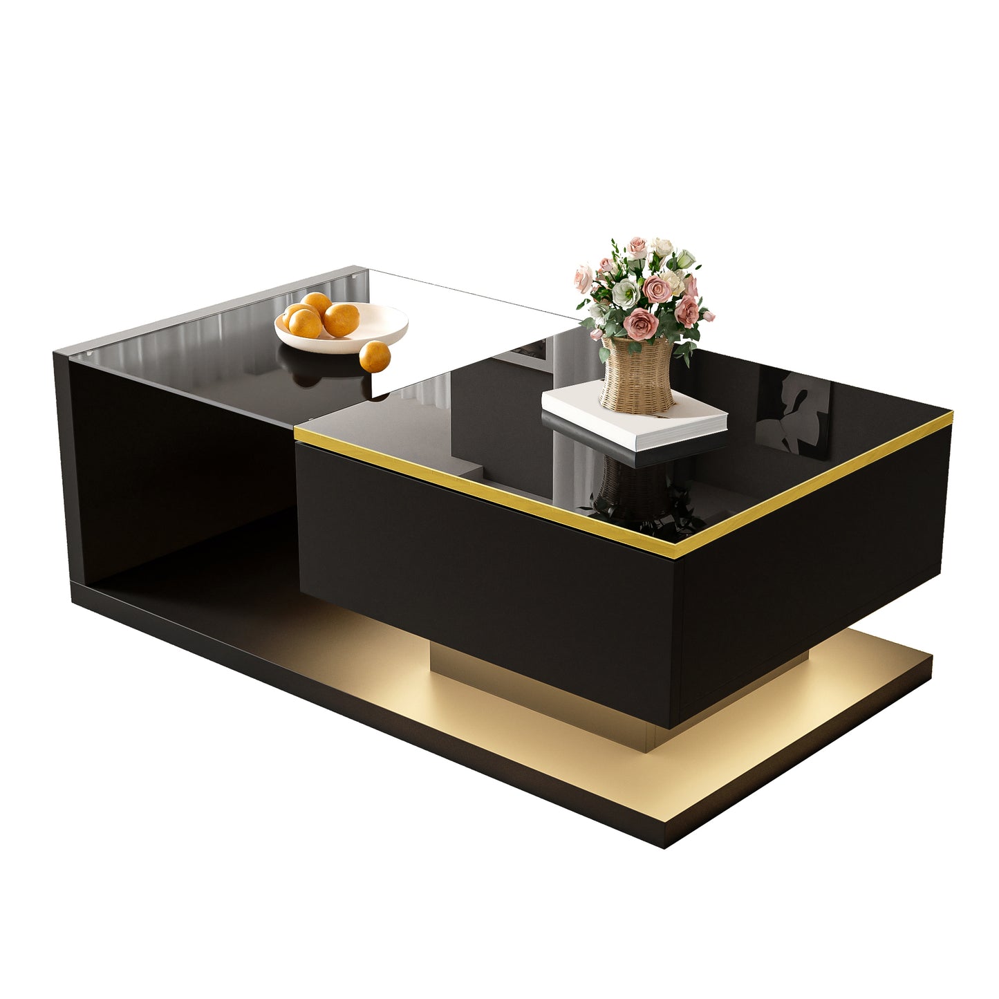 90 cm langer Couchtisch, Hochglanz-Schwarz. Beistelltische, Couchtische mit Glas und LED-Effekt