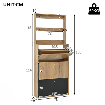 Modern Foldable Shoe Cabinet with Hooks for Hallway Storage
