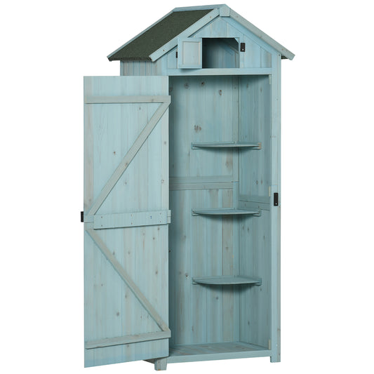 Gigab2b original image - Gartenschrank Gerätehaus mit Fachböden und Fenstern, 77 x 54,2 x 179 cm, Holz in Hellblau und Grün, Asphaltdach für Garten & Terrasse