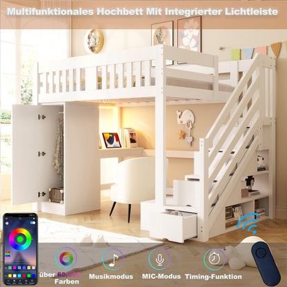 Wooden Bed, Stairs with Storage, and Desk Set
