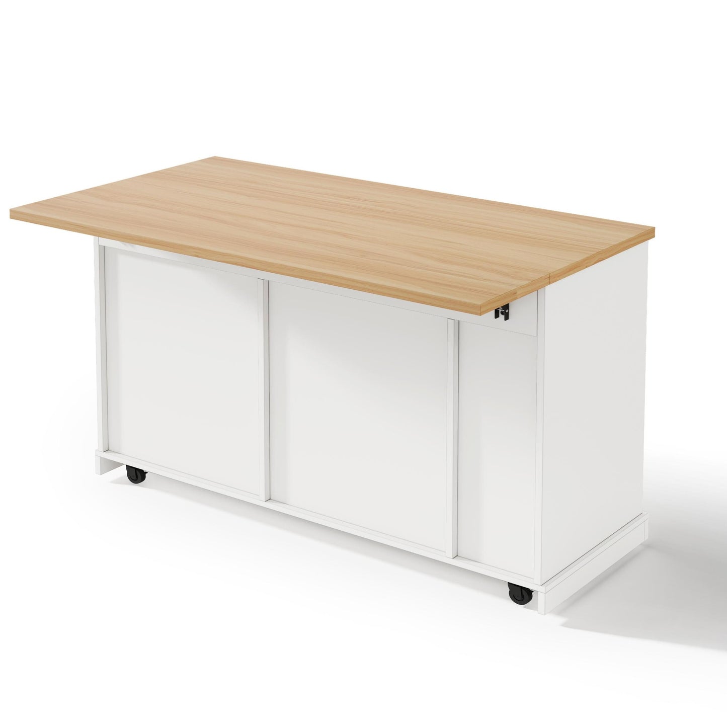 Rolling Cake Island with Foldable Worktop and Cabinet Storage