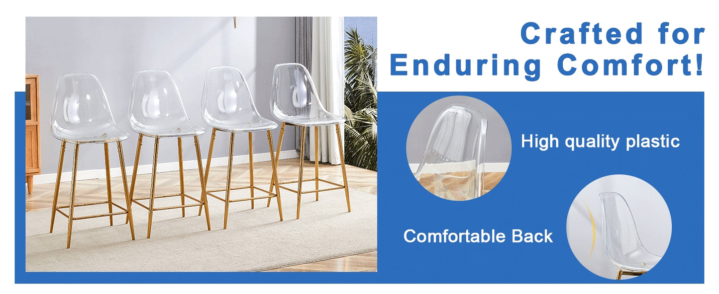 Transparente Barhocker Set, 2er Pack, mit Metallgestell in Silber/Gold/Schwarz, Moderne Design-Stühle für Küche, Bar oder Esszimmer (Nur Stühle, ohne Tisch)