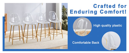 Transparente Barhocker Set, 2er Pack, mit Metallgestell in Silber/Gold/Schwarz, Moderne Design-Stühle für Küche, Bar oder Esszimmer (Nur Stühle, ohne Tisch)