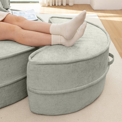 Rundes Sofa mit 5 Kissen und Hocker für Wohnzimmer und Schlafzimmer, Grün