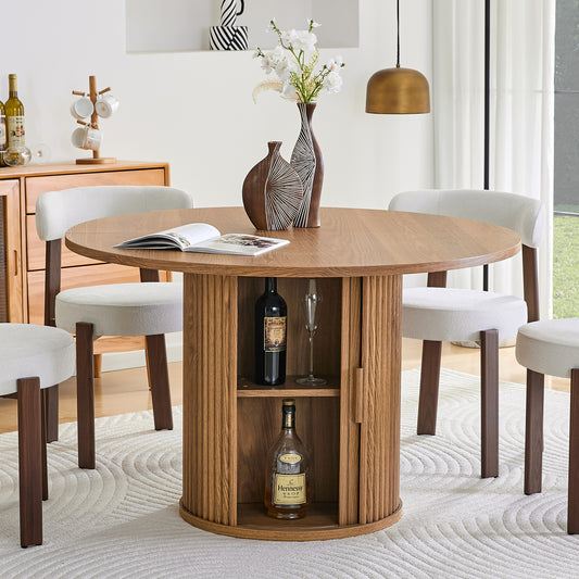 120 cm runder Esstisch für 4-6 Personen, runder Esstisch mit Holzschiene, mit zwei Lagerhallen, moderner Esstisch im Landstil für Küche, Wohnzimmer