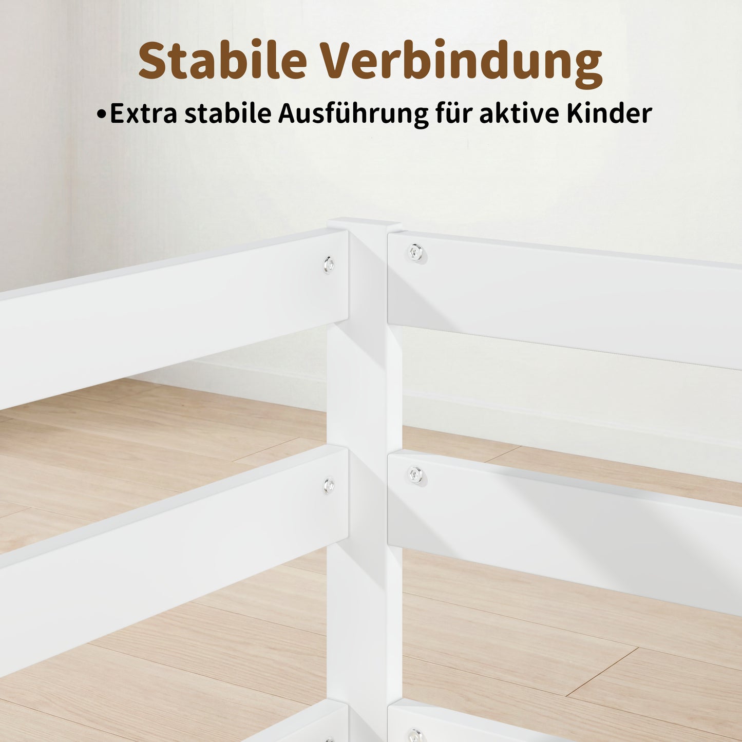 Montessori Bodenbett mit Schutzgitter – Flaches Bett ohne Boxspring nötig, aus Kiefernholz, schnell montiert (90x200 cm, weiß)