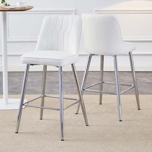 2er-Set Barhocker, 100 cm hoch, weißes PU-Leder mit silberfarbenem Metallgestell und bequemer Fußraste. In mehreren Farben erhältlich – die ideale Wahl für Ihre Hausbar.