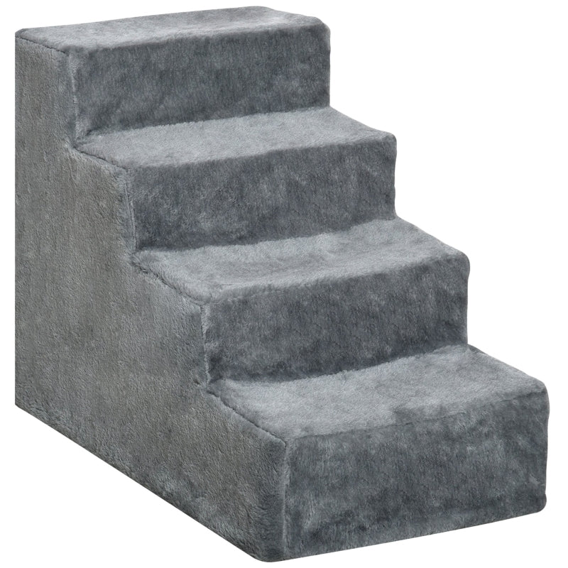 Gigab2b original image - Hundetreppe 4-stufig, 35 cm Katzentreppe für Bett und Sofa, Haustiertreppe für Hunde und Katzen bis 5 kg, Plüschoptik, Hellgrau