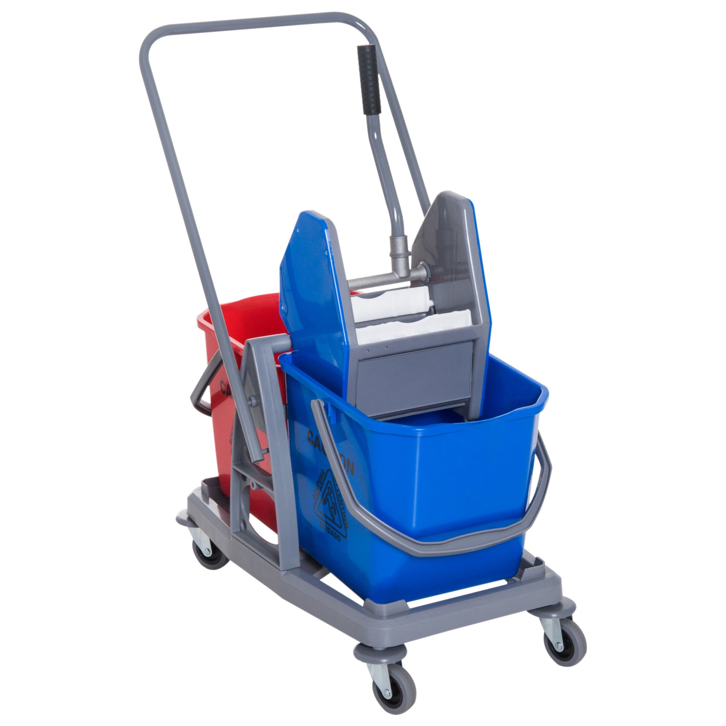 Gigab2b original image - Putzwagen  Reinigungswagen mit 2 Eimern & 4 Rollen, Metall/PP, Blau/Rot, 73x45x92cm für effiziente Sauberkeit