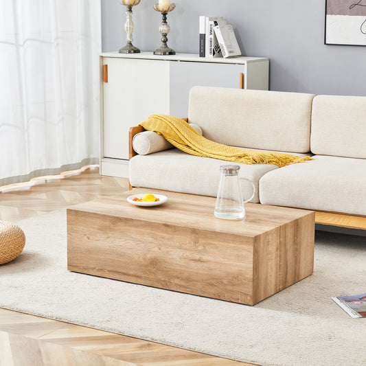 Gigab2b original image - Heller rechteckiger Couchtisch mit Holzmaserung-Textur. 90×50×30 cm, MDF-Material, keine Montage erforderlich. Unterseite mit rutschfesten Füßen, geeignet für modernen Luxury-Stil.