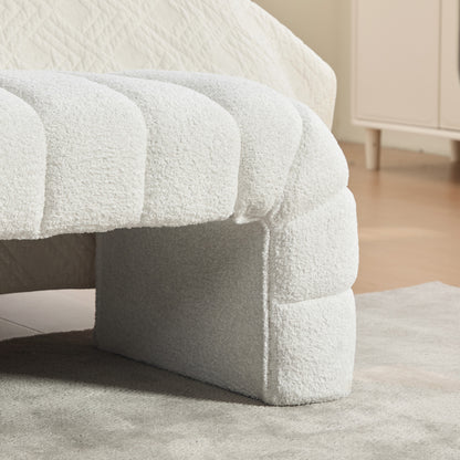 Moderner armlehnloser Chenille-Polsterbettbank mit Rillenpolsterung, Chaiselongue & Hocker für Wohnzimmer, Schlafzimmer, Eingangsbereich,Ivory