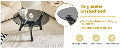 Runder Couchtisch mit Glasplatte, Moderner Wohnzimmertisch mit schwarzem Holzrahmen, Stabiler Kaffeetisch 80cm, Hitze- & Kratzfest, für Wohnzimmer, Büro & Lounge