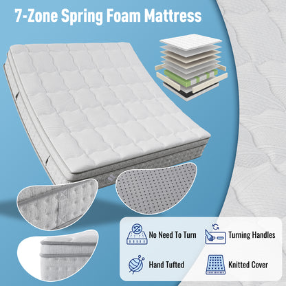 7-Zonen Taschenfederkernmatratze 140x200 cm H3, 25cm Hohe Kaltschaum Hybrid-Matratze, Ergonomische Körperanpassung & Atmungsaktiv, OEKO-TEX Zertifiziert, Komfort-Doppelbett Matratze