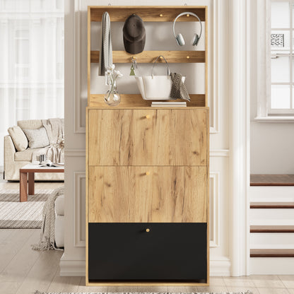 Modern Foldable Shoe Cabinet with Hooks for Hallway Storage
