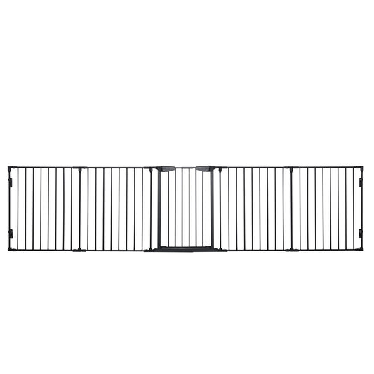 2 in 1 Welpenauslauf 5-TLG Klappbar Absperrgitter mit Tür für kleine und mittelgroße Hunde, DIY Welpenlaufstall 300 x 74,5 cm Metall Schwarz