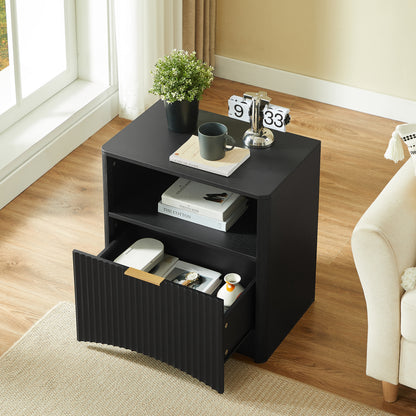 Space-Saving Nightstand with Open Drawer and Gold Handles