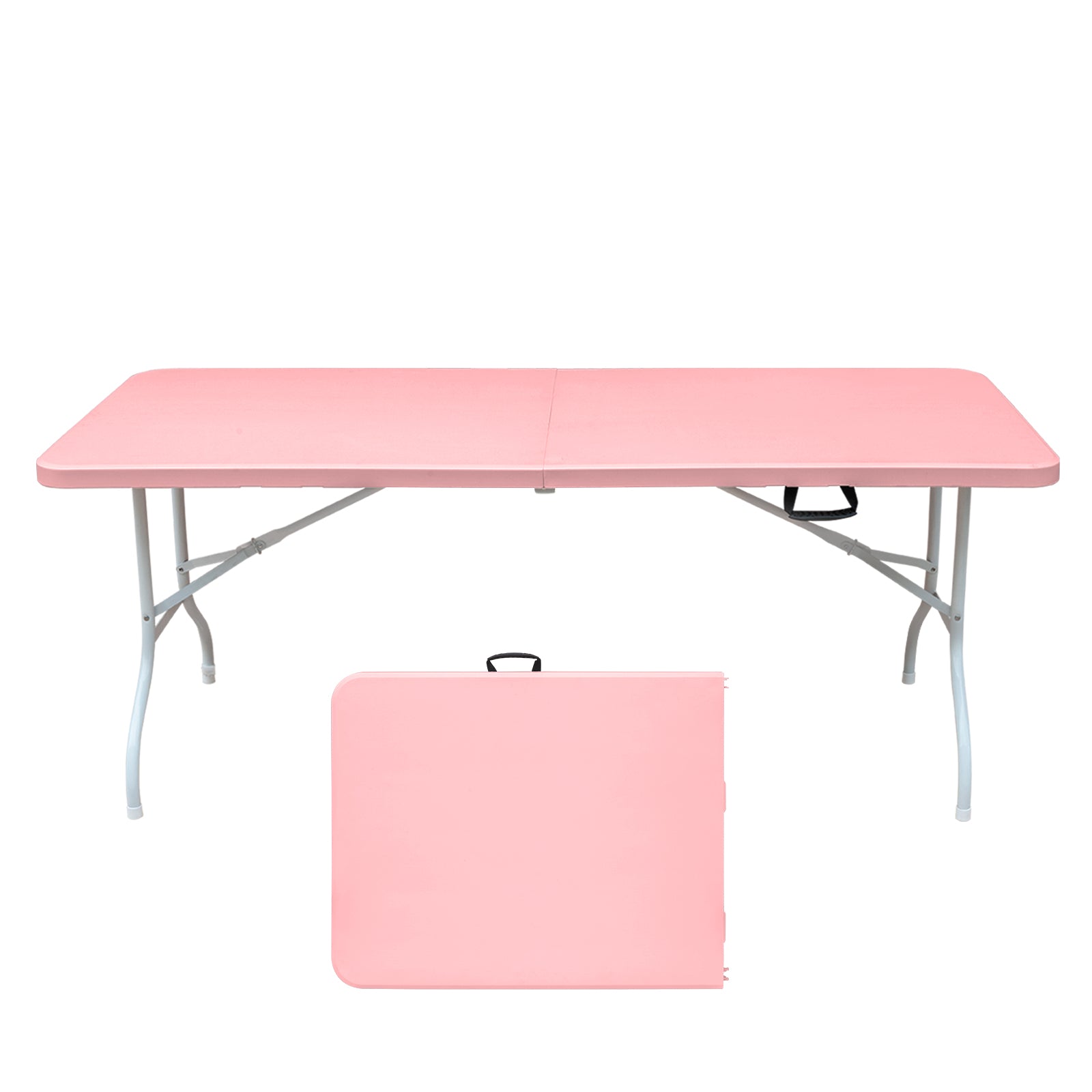 180cm Portable Heavy Duty Folding Table with Handle, Foldable Table, Multi-Functional Fold up Table for Camping Picnic Parties Indoor/Outdoor, Capacity Weight 135KG (Pink)