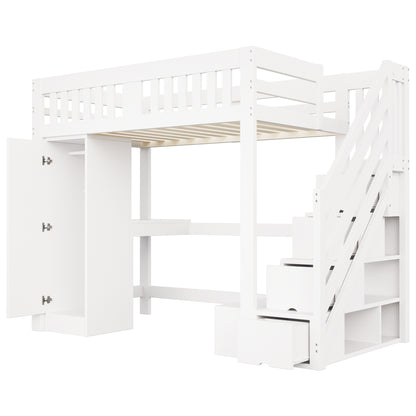 Wooden Bed, Stairs with Storage, and Desk Set