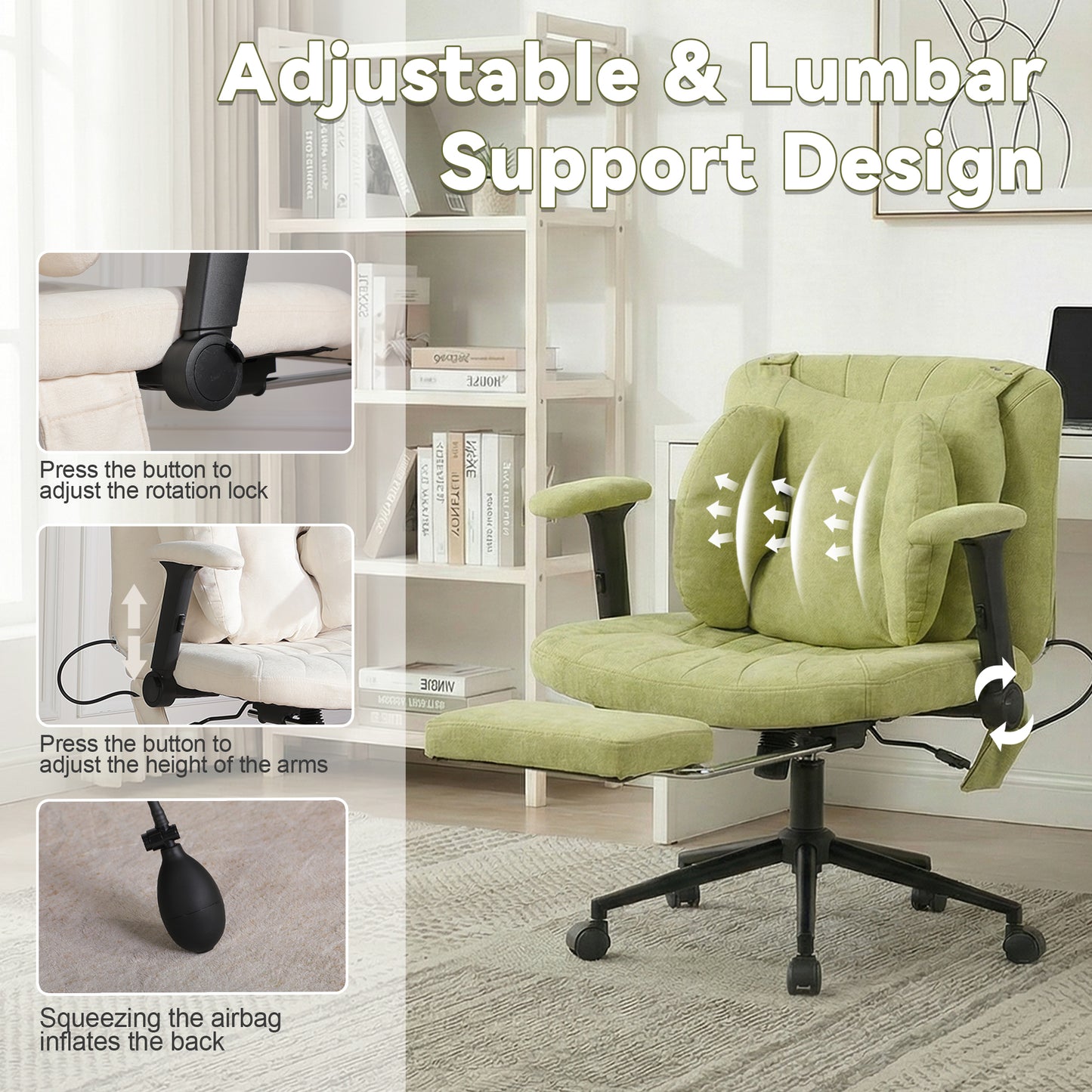 Ergonomic Swivel Office Chair with Adjustable Height and Footrest