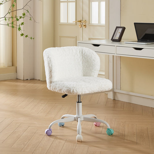 Gigab2b original image - Girls Faux Rabbit Fur Desk Chair, Cute Fluffy Adjustable Swivel Vanity Chair with Silent Colorful Wheels, Soft Upholstered Office Chair for Bedroom, Study Room and Dorm, Cream,Beige