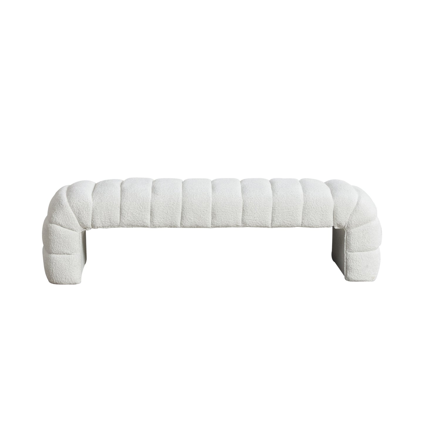 Moderner armlehnloser Chenille-Polsterbettbank mit Rillenpolsterung, Chaiselongue & Hocker für Wohnzimmer, Schlafzimmer, Eingangsbereich,Ivory