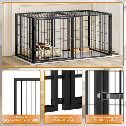 Basics Modulare Hundebox 120x60x60 cm, Flexibler Hunde-Käfig mit Sicherheitsdeckel & Verstellbarer Tür, Aus Stahl mit Rostschutz, inkl. PVC-Auflage, Schwarz