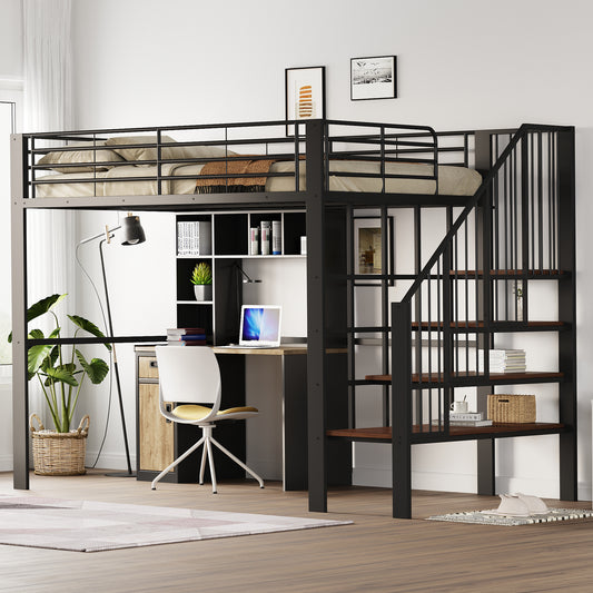 Gigab2b original image - Hochbett 140 x 200 Stabile Metallkonstruktion mit geräumigem Stauraum unter dem Bett und Treppe Ideal für Kinder und Erwachsene Stauraumbett für maximale Platzeffizienz