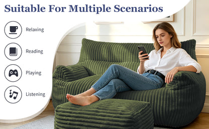 Double Bean Bag Chair with Ottoman - Large Loungers for Living Rooms