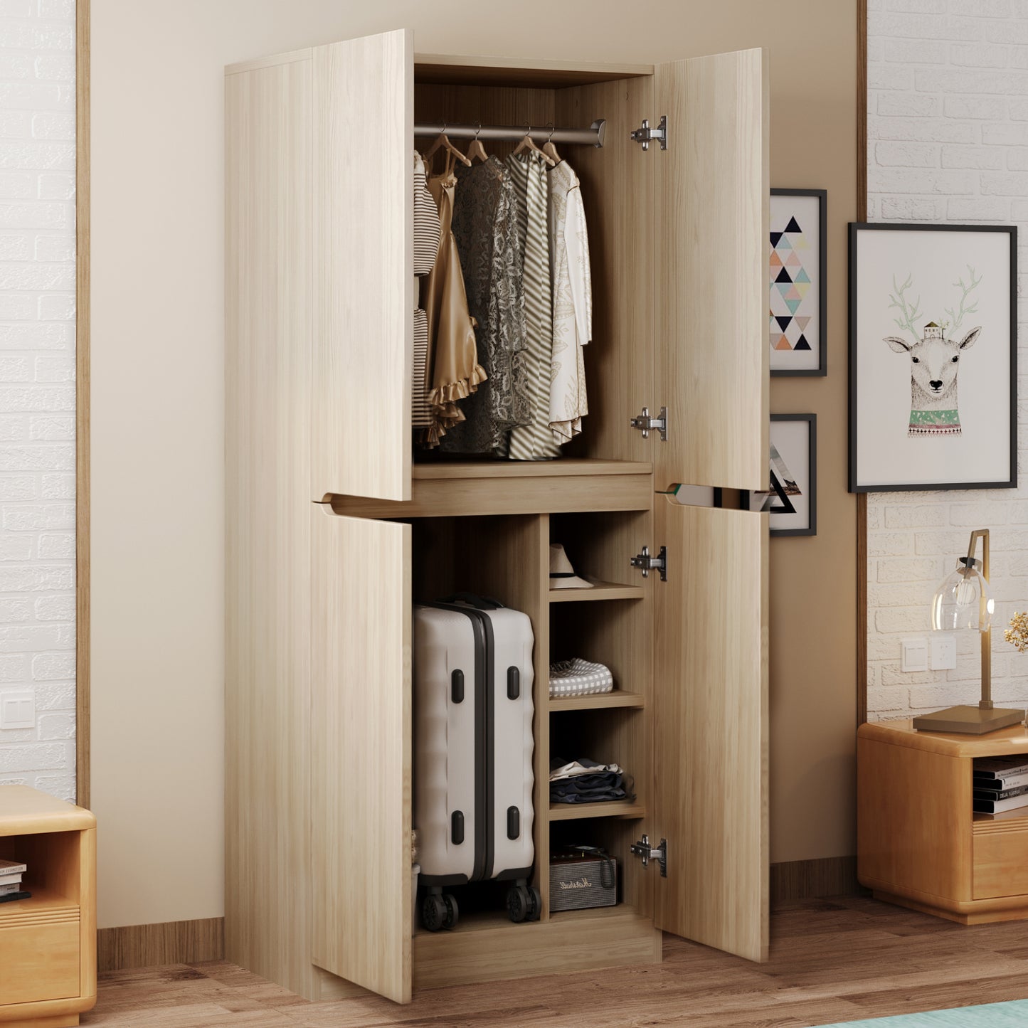 Gigab2b original image - Kleiderschrank 70 × 40 × 170 cm, Doppeltür-Design mit kleinem Staufach, Holzfarbe