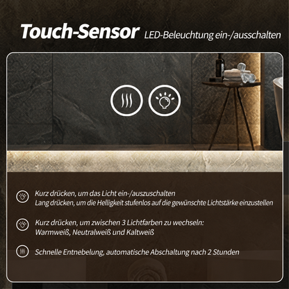 Runder LED Badezimmerspiegel 80 cm, Hinterleuchtet, Anti-Beschlag, 3 Lichtfarben, Stufenlos Dimmbar, Memoryfunktion, Touchschalter, 5 mm Kupferfreier HD-Silberspiegel