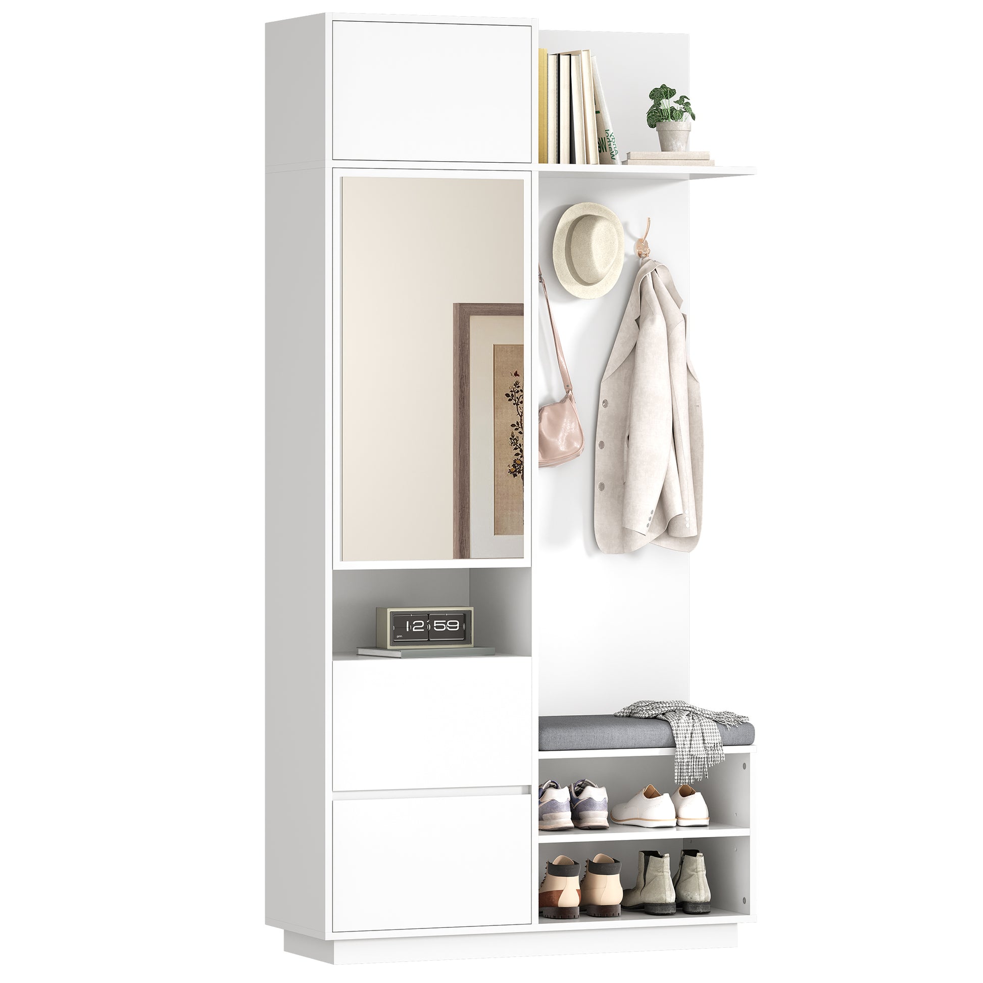 Gigab2b original image - Kompaktgarderobe mit Spiegel und Sitzbank,Flurgarderobe mit Schuhschrank und Haken, Kleiderhaken,Kompaktgarderobe,Flurmöbel Set,Flurgarderobe