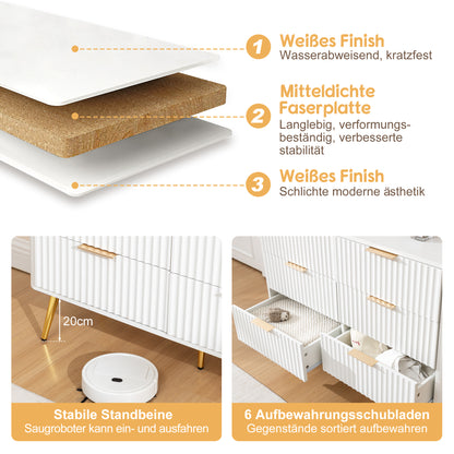6-Drawer Dresser, Modern White Storage Chest with Metal Handles & Soft-Closing Slides, Sturdy MDF Bedroom Dresser for Living Room Hallway – Anti-Tip Device, 20cm Raised Legs for Robot Vacuum