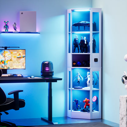 Funfstockige Glasvitrine mit Stauraum, LED-Beleuchtung, Glasturen und intelligenten Sensoren Geeignet fur