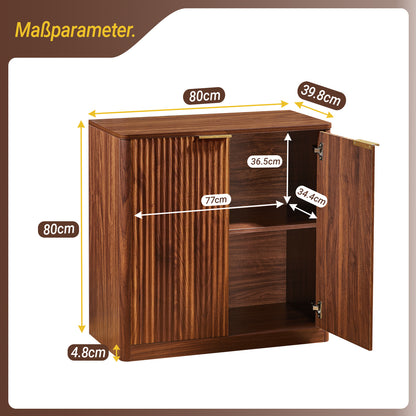 Modernes Sideboard mit Vertiefungspanelen & höhenverstellbaren Ablagen, TV-Schrank oder Buffet für Wohnzimmer & Esszimmer, wasserfeste Platte, 80x40x80 cm, Braun