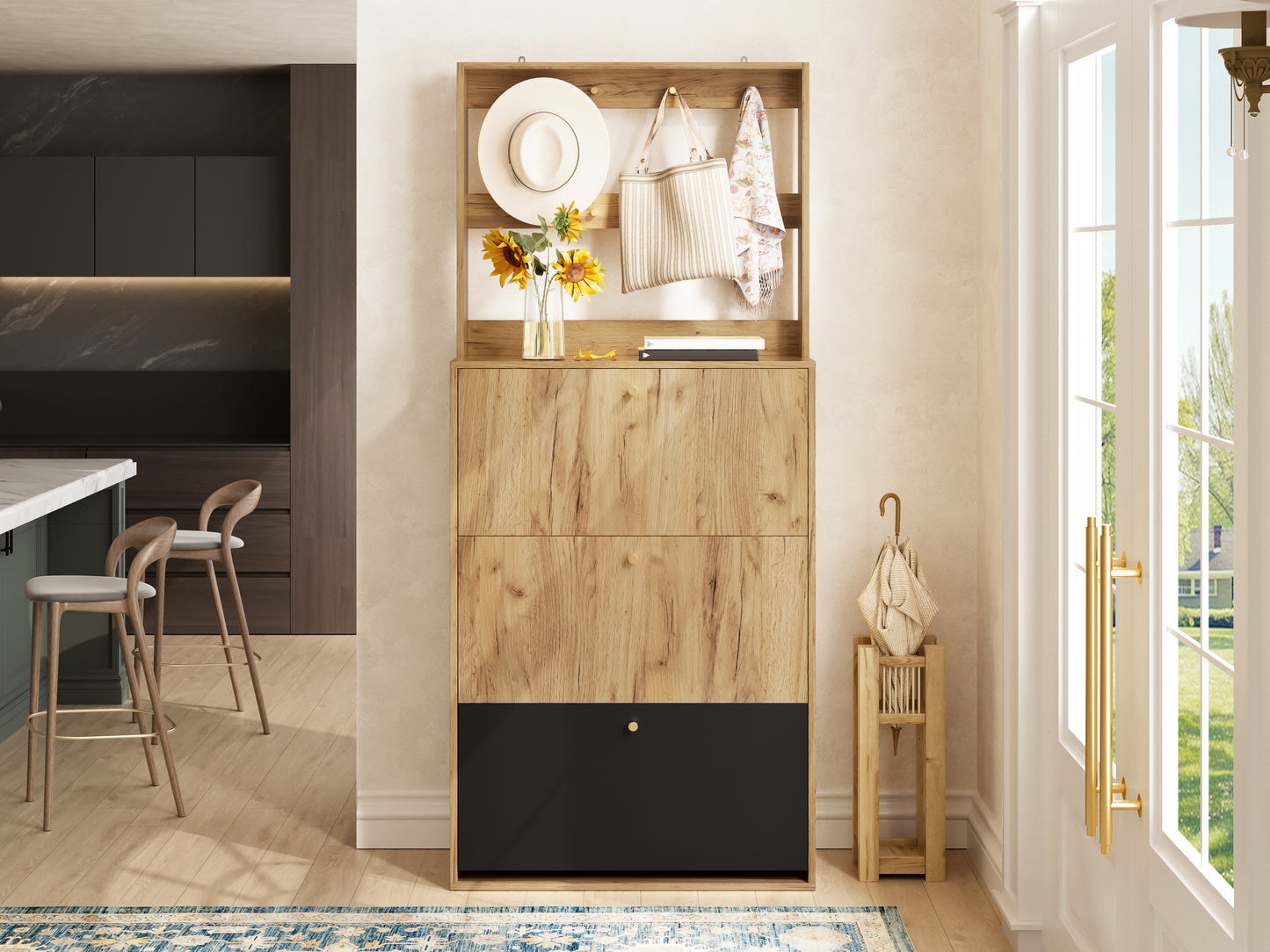 Modern Foldable Shoe Cabinet with Hooks for Hallway Storage